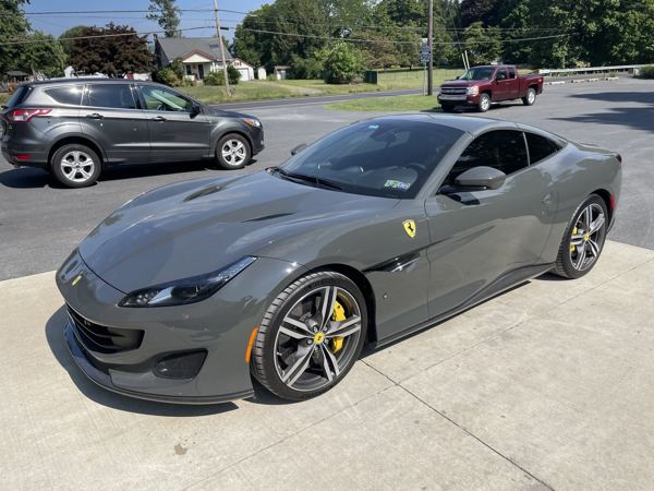 Gray Ferrari Portofino after its aluminum body line repair