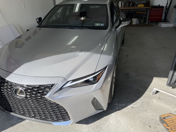 Silver 2021 Lexus IS in the shop